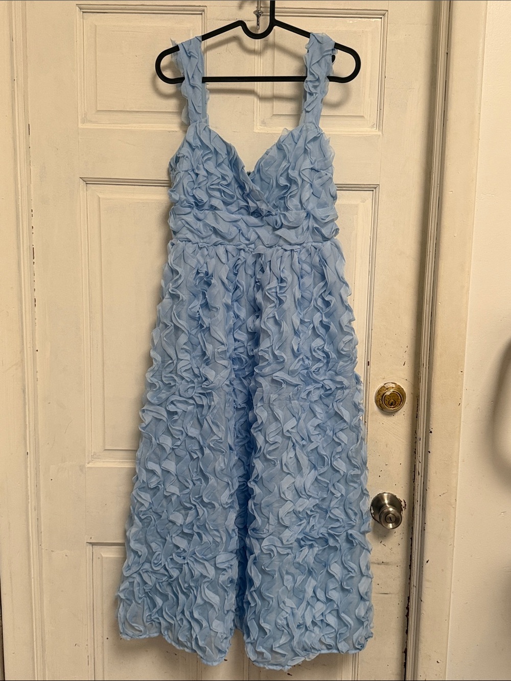 Just Me Light Blue Ruffle Party Tea Length/Midi Dress, S